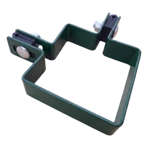 Eck-Zaunschelle 80×80 mm grün RAL 6005 – komplettes Montageset