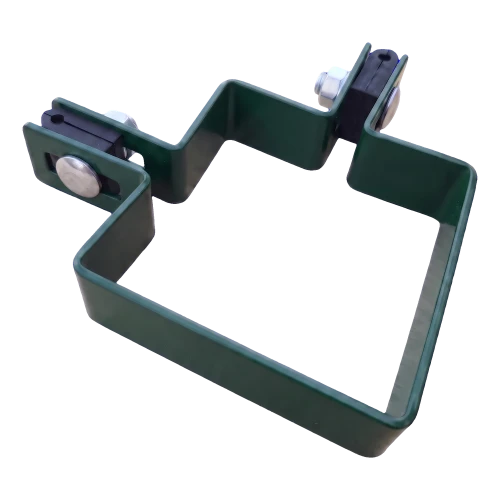 Eck-Zaunschelle 80×80 mm grün RAL 6005 – komplettes Montageset 001-610 (1)