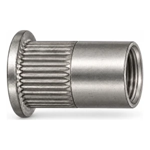 Blindnietmutter Edelstahl A2 M5×12 mm – Flachkopf, gerändelter Schaft – Karton 250 Stk.