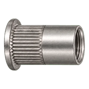 Blindnietmutter Edelstahl A4 M12×23 mm – Flachkopf, gerändelter Schaft – Karton 250 Stk.