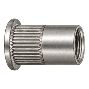 Blindnietmutter Edelstahl A4 M10×22 mm – Flachkopf, gerändelter Schaft – Karton 250 Stk.