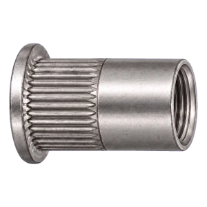 Blindnietmutter Edelstahl A4 M6×14,5 mm – Flachkopf, gerändelter Schaft – Karton 250 Stk.