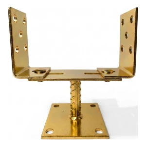 Pfostenträger höhenverstellbar zum Aufschrauben (mit Blech) 0–165 mm – Blechstärke 3 mm, gold verzinkt