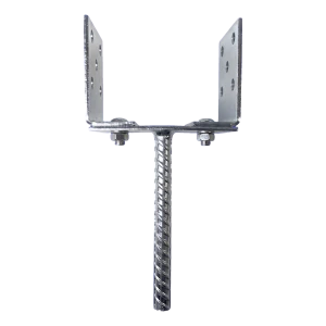 Pfostenträger höhenverstellbar zum Einbetonieren (mit Stab) 0–125 mm – Stab 190 mm, Blech 3 mm, silber verzinkt