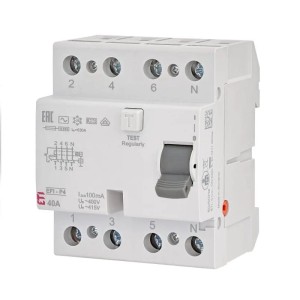Fehlerstrom-Schutzschalter 4P 40A 100mA typ AC EFI-P4 AC 40/0.1 002061622 ETI