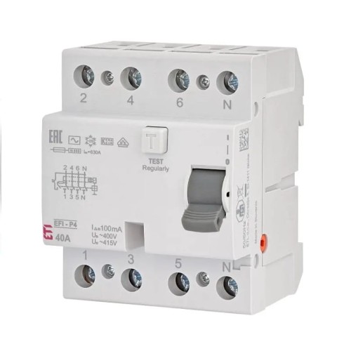 Fehlerstrom-Schutzschalter 4P 40A 100mA typ AC EFI-P4 AC 40/0.1 002061622 ETI GPV-401-132