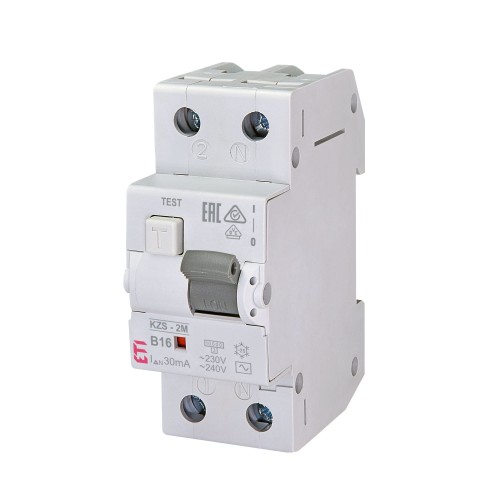 Fehlerstrom-Schutzschalter mit Überstromschutzeinrichtung B 16A 1P+N 30mA typ AC KZS-2M AC B16/0.03 002173104 ETI GPV-401-173