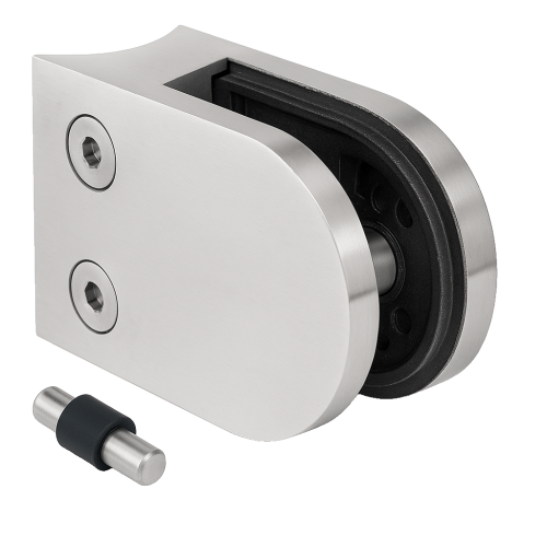 Glashalter 50x40x26 mm mit Pin, Glas 6-10,76 mm, AISI 304, System 42,4 mm, Satin 000-265 (1)