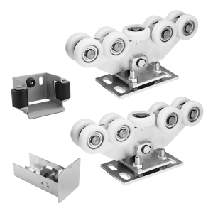 Laufwagen-Set für Schiebetor: 2× Laufwagen (9-rollig, Kunststoff) + Zubehör