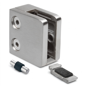 Glashalter 6-10,76 mm 45x45x26 mm Halterung und Pin AISI 304 flaches System Hochglanz