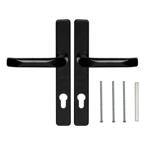 Schwarzer Türdrücker mit rechteckigem Schild 90 mm – Aluminium/Znal H247