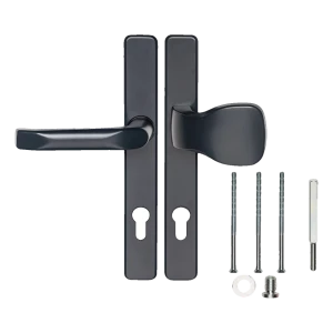 Türdrücker mit Schild und Knauf 90 mm – anthrazit, rechteckige Abdeckrosette