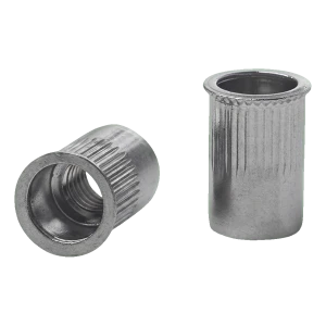 Nietkopfschraube durchgehend M6 A2 AISI 304 – reduzierter kegeliger Flansch, gerändelt