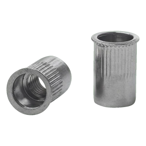 Blindnietmutter durchgehend M8 A2 – reduzierter Kegelflansch, gerändelt, AISI 304