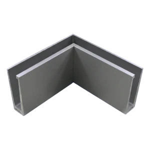 Aluminium Inneneckprofil für vollverglaste Balustrade 200×120×45 mm – Montage von oben, satin