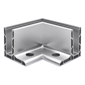 Kozza KE 105 – L-Profil Eckverbindung 90° für Ganzglas-Geländer, außen, Längsbefestigung von oben