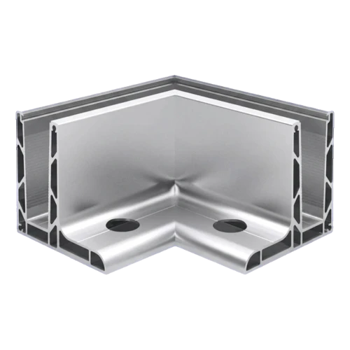 Kozza KE 105 – L-Profil Eckverbindung 90° für Ganzglas-Geländer, außen, Längsbefestigung von oben 000-866 (1)