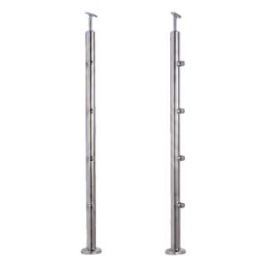 PSG Geländerpfosten durchgehend Ø42,4 mm aus Edelstahl AISI 304 – 4 Halterungen Ø12, Bodenmontage